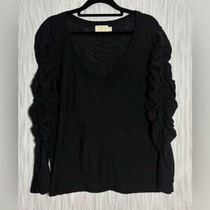 Nation LTD Black Long Sleeve Top with Ruched Sleeves